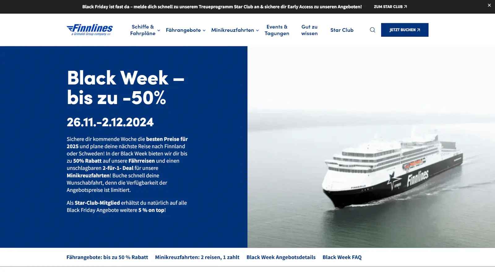 Finnlines Black Week z 55% zniżką dla członków Star Club.