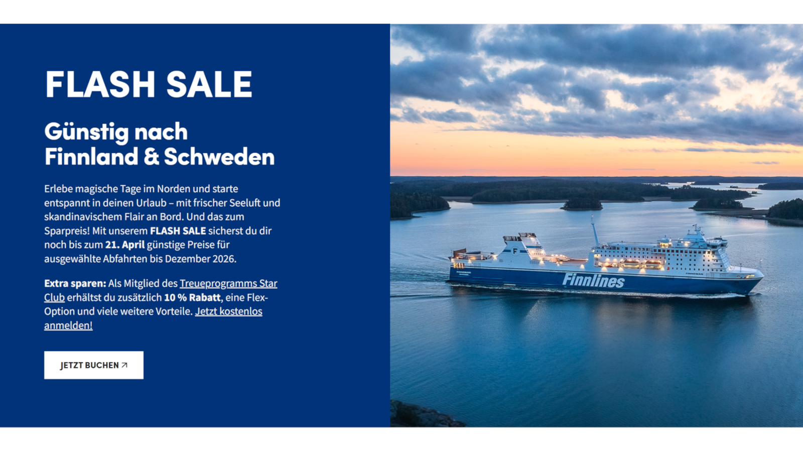 Finnlines Flash Sale 2026 ze zniżką na bilety promowe do Finlandii i Szwecji.